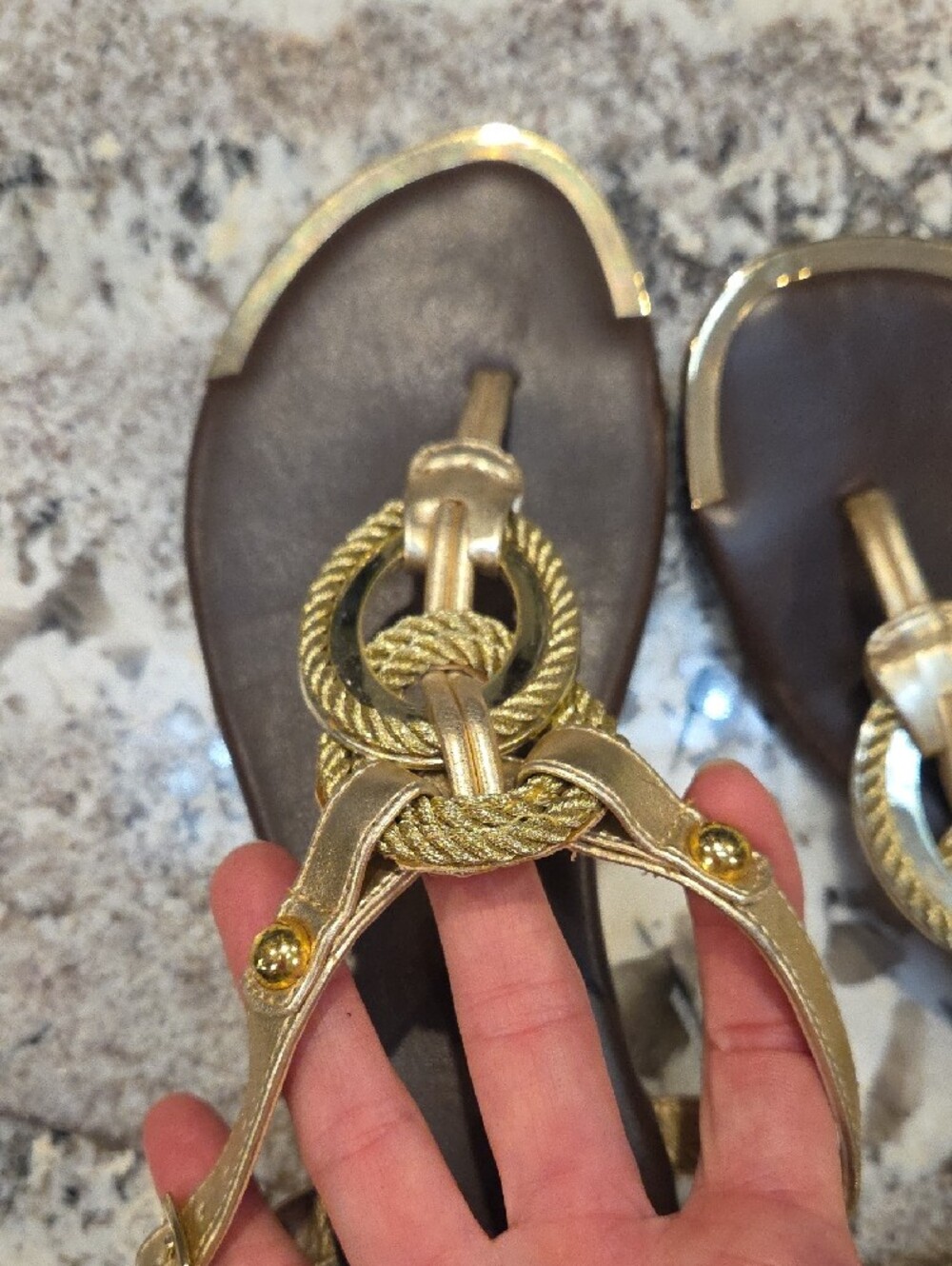 Mossimo Target Gold Rope-Accent Women's T-Strap Sandals 7m - Picture 5 of 8